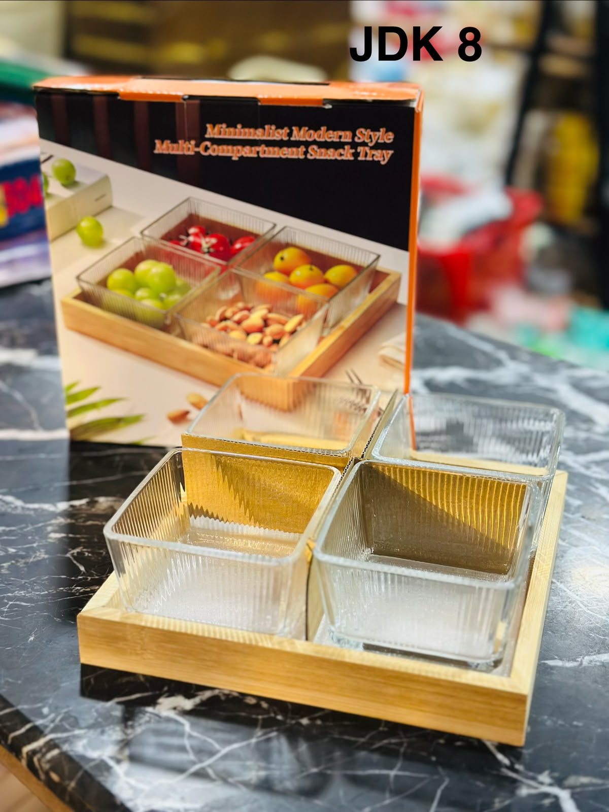 4-Compartment Wooden Snack Serving Tray