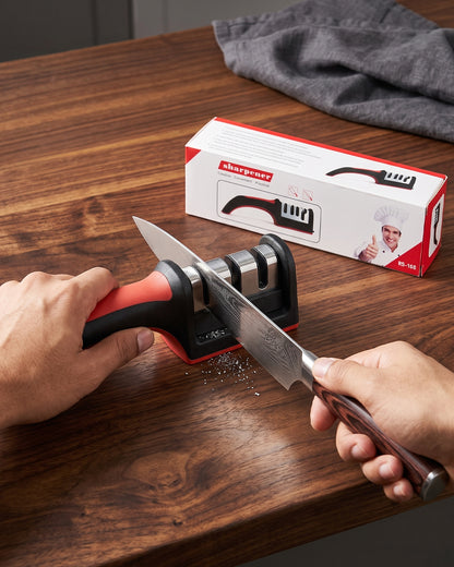 3-Stage Knife Sharpener – Manual Kitchen Knife Sharpening Tool