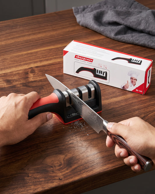 3-Stage Knife Sharpener – Manual Kitchen Knife Sharpening Tool