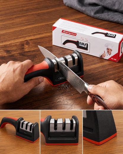 3-Stage Knife Sharpener – Manual Kitchen Knife Sharpening Tool
