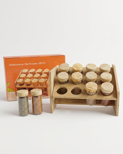 12-Piece Spice Jar Set Glass Jars with Rotating Rack