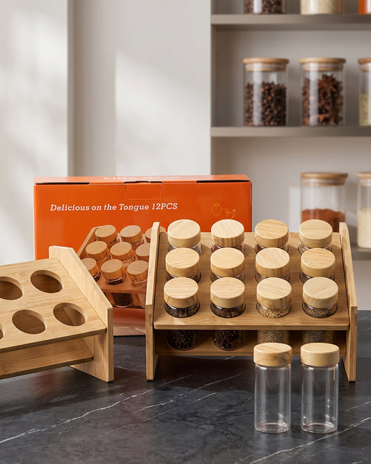 12-Piece Spice Jar Set Glass Jars with Rotating Rack