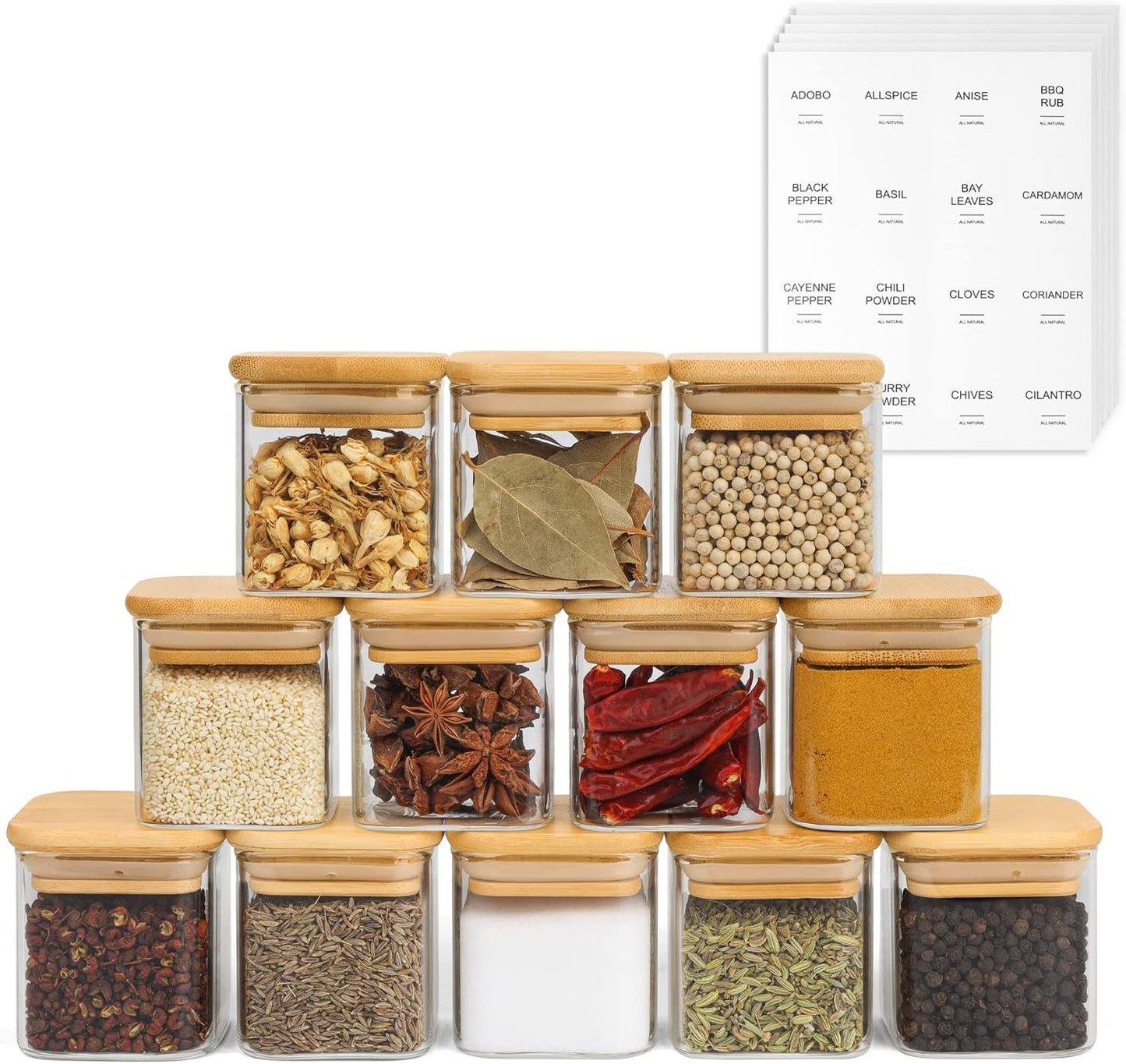 12-Piece Spice Jar Set – Glass Seasoning Jars with Rotating Rack