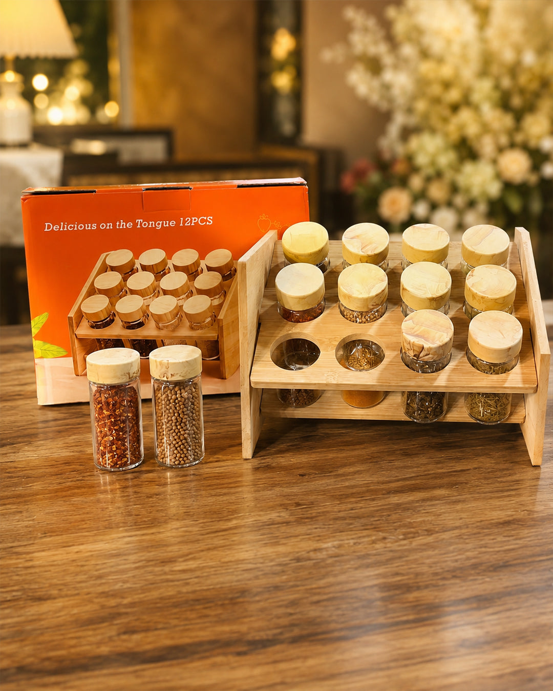12-Piece Spice Jar Set Glass Jars with Rotating Rack