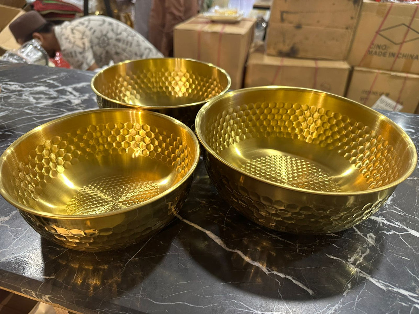 Golden Hammered Serving Bowls – Set