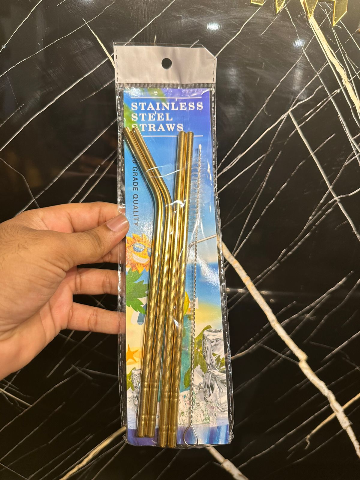 Reusable Golden Stainless Steel Straws – Set